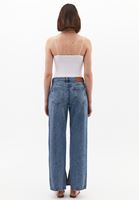 Bayan Mavi Orta Bel Straight-Fit Pantolon