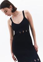 Bayan Siyah Cut-Out Detaylı Triko Elbise