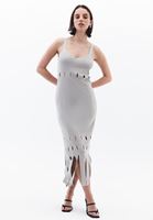 Bayan Krem Cut-Out Detaylı Triko Elbise