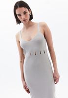 Bayan Krem Cut-Out Detaylı Triko Elbise