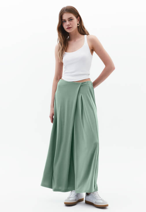 Yeşil Modal Yüksek Bel Culotte Pantolon