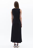 Bayan Siyah Modal Sıfır Yaka Midi Elbise