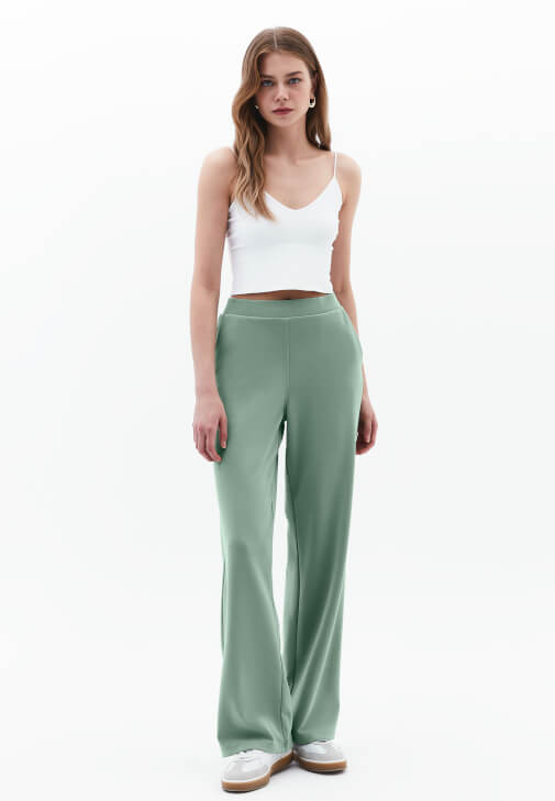 Yeşil Modal Yüksek Bel Straight-Fit Pantolon