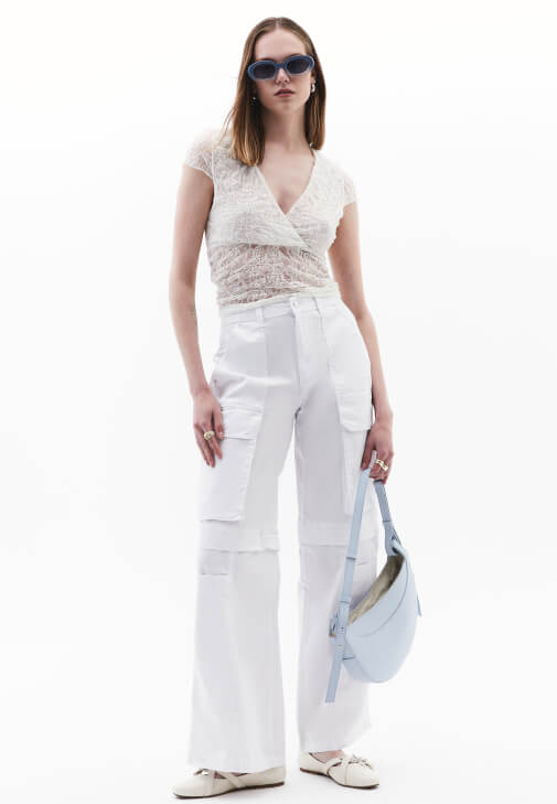 Kruvaze Dantelli Top ve Uzun Etek Kombini