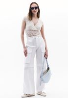 Bayan Krem Kruvaze Yaka Dantelli Top