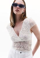 Bayan Krem Kruvaze Yaka Dantelli Top