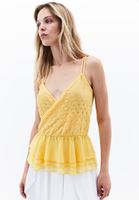 Bayan Sarı Kruvaze Yaka Askılı Bluz