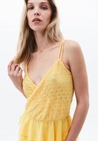 Bayan Sarı Kruvaze Yaka Askılı Bluz