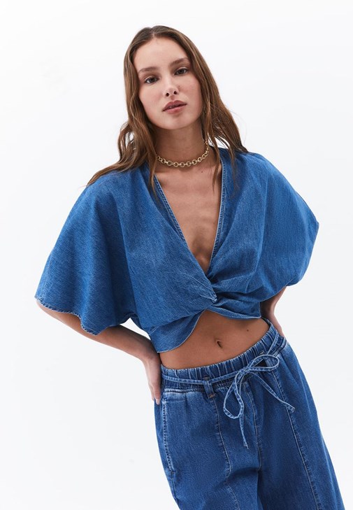 Denim Bluz ve Culotte Denim Pantolon Kombini