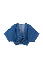 Bayan Mavi Crop Denim Bluz