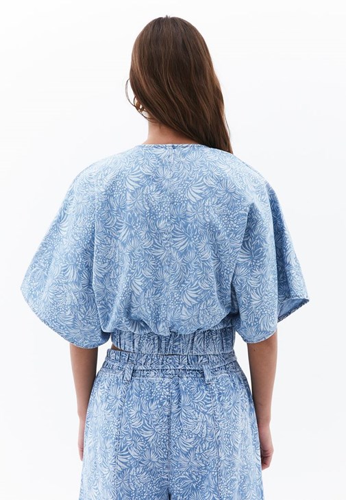 Crop Denim Bluz ve Culotte Pantolon Kombini