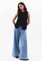 Bayan Mavi Yüksek Bel Wide-Leg Pantolon