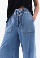 Bayan Mavi Yüksek Bel Wide-Leg Pantolon