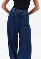 Bayan Mavi Yüksek Bel Wide-Leg Pantolon