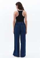 Bayan Mavi Yüksek Bel Wide-Leg Pantolon