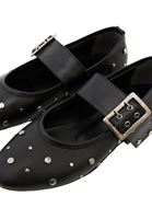 Women Black Stud Detail Ballet Flats