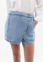 Bayan Mavi Yüksek Bel Denim Şort Etek 