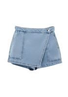Bayan Mavi Yüksek Bel Denim Şort Etek 