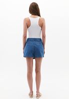 Bayan Mavi Yüksek Bel Denim Şort Etek 
