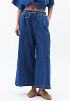 Bayan Mavi Yüksek Bel Culotte Denim Pantolon