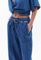 Bayan Mavi Yüksek Bel Culotte Denim Pantolon