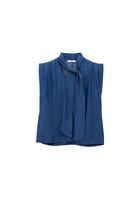 Yaka Detaylı Bluz ve Wide-Leg Denim Pantolon Kombini