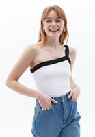 Women White/Black Single Shoulder Singlet
