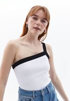 Women White/Black Single Shoulder Singlet