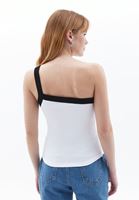 Women White/Black Single Shoulder Singlet