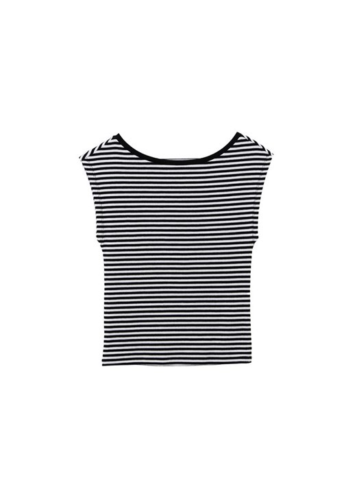 Bot Yaka Çizgili Tişört ve Straight-Fit Pantolon Kombini