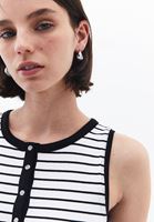 Bayan Beyaz/Siyah Çıtçıt Detaylı Çizgili Atlet