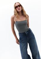 Bayan Yeşil Pamuklu Askılı Atlet