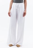 Bayan Beyaz Keten Karışımlı Wide-Leg Pantolon