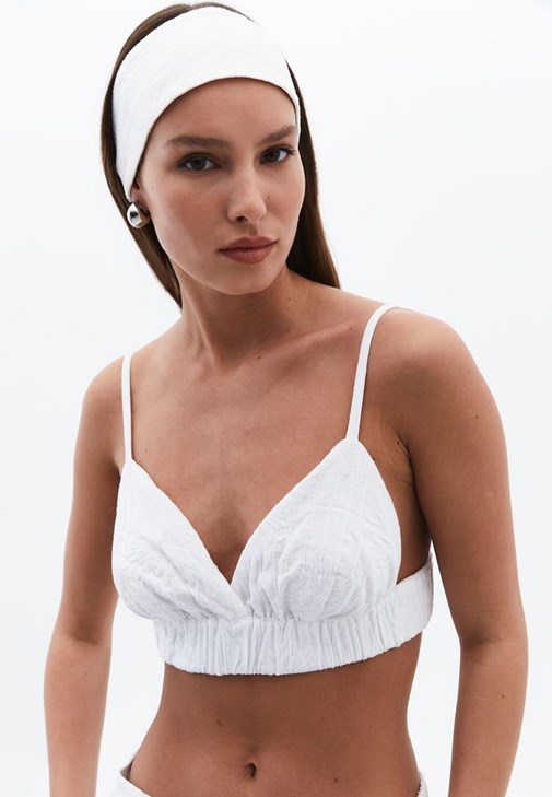 Beyaz Keten Karışımlı Bandana