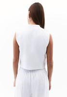 Bayan Beyaz Keten Karışımlı Crop Yelek