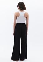 Bayan Siyah Keten Karışımlı Wide-Leg Pantolon