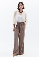 Bayan Kahverengi Keten Karışımlı Wide-Leg Pantolon