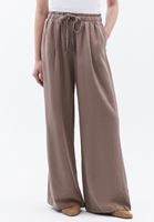 Bayan Kahverengi Keten Karışımlı Wide-Leg Pantolon