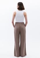 Bayan Kahverengi Keten Karışımlı Wide-Leg Pantolon