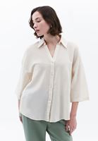 Bayan Bej Keten Karışımlı Oversize Gömlek