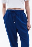 Bayan Mavi Keten Karışımlı Carrot-Fit Pantolon