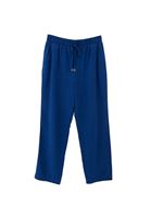 Bayan Mavi Keten Karışımlı Carrot-Fit Pantolon