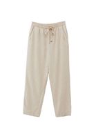 Bayan Bej Keten Karışımlı Carrot-Fit Pantolon