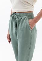 Bayan Yeşil Keten Karışımlı Carrot-Fit Pantolon