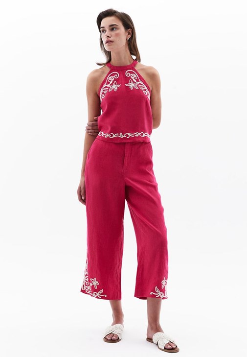  Keten Ultra Yüksek Bel Pantolon