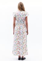 Bayan Çok Renkli Keten Karışımlı Gipeli Uzun Elbise