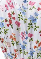 Bayan Çok Renkli Keten Karışımlı Gipeli Uzun Elbise