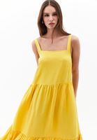 Bayan Sarı Keten Karışımlı Uzun Elbise