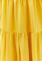 Bayan Sarı Keten Karışımlı Uzun Elbise