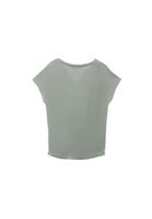 Bayan Yeşil Keten Karışımlı V Yaka Tişört